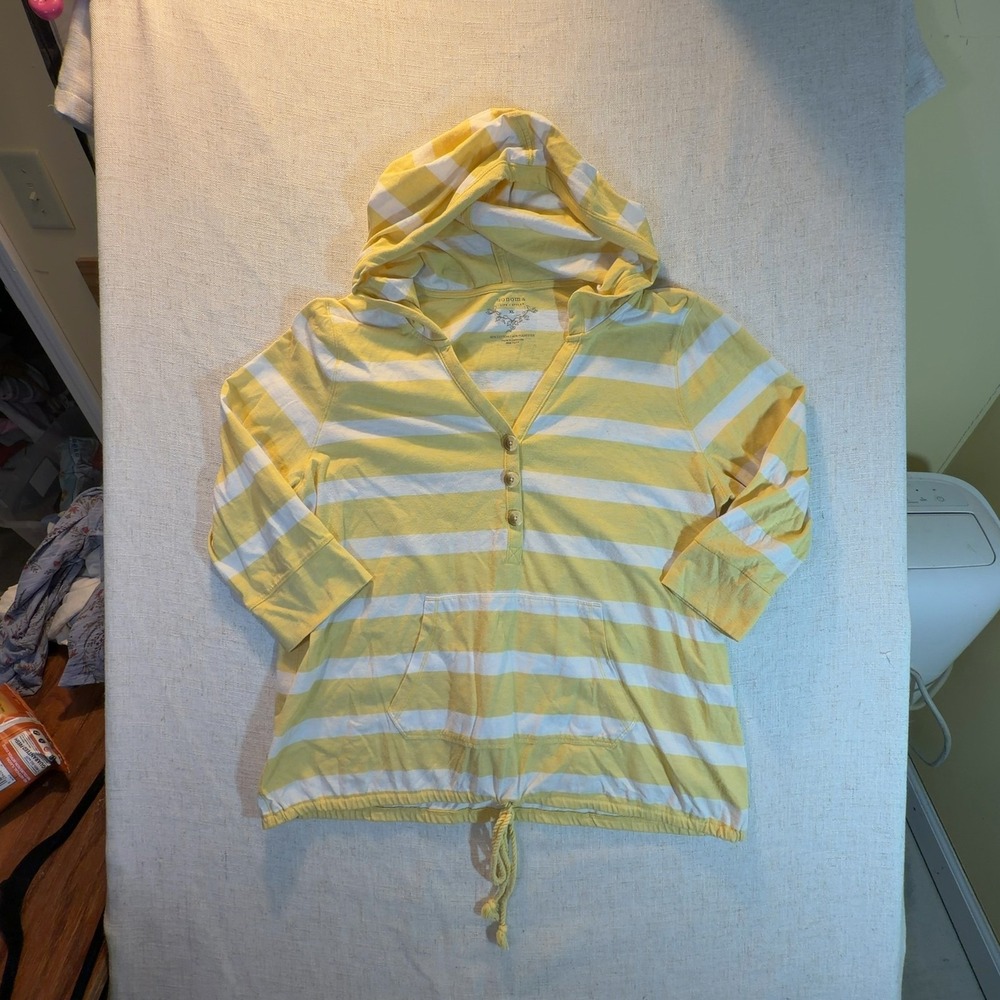 Sonoma Life + Style Henley Hoodie Yellow White Stripe Women's Size XL
